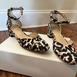 Cabi Animal Print Ankle Strap Heels